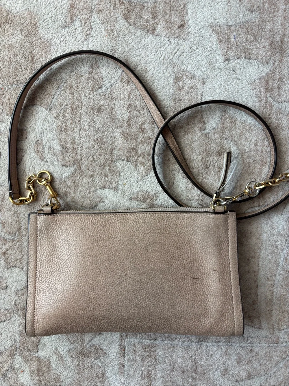 Tory Burch Beige Leather Crossbody Bag with Gold Logo